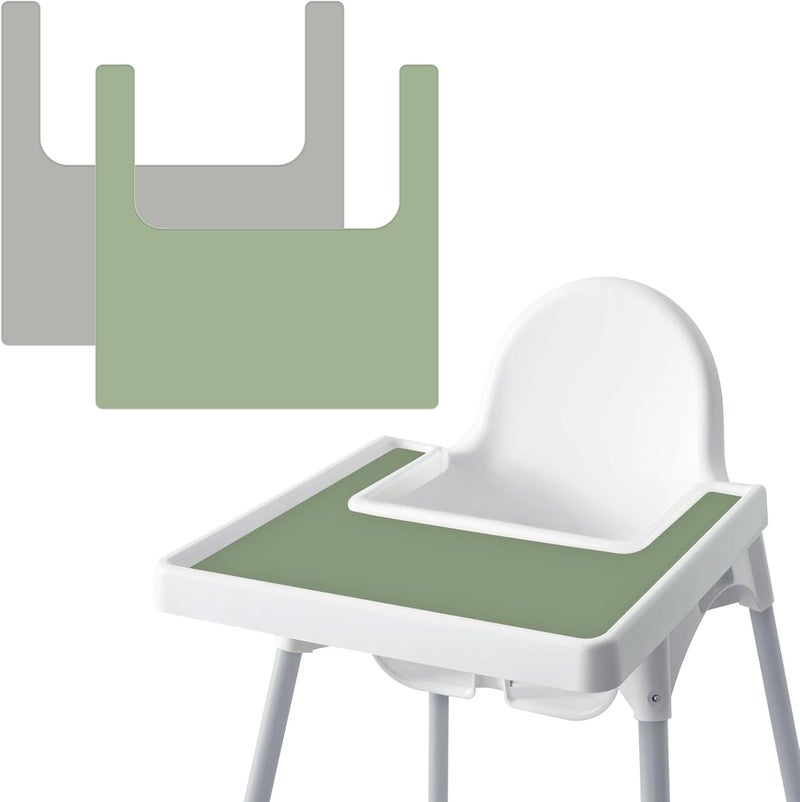Mintlyfe High Chair Placemat for IKEA Antilop Baby High Chair, 2 Packs Stain Resistant Non-Slip Toddler Silicone High Chair Place Mats Eating Table Mat (Sage/Gray) - Image 1